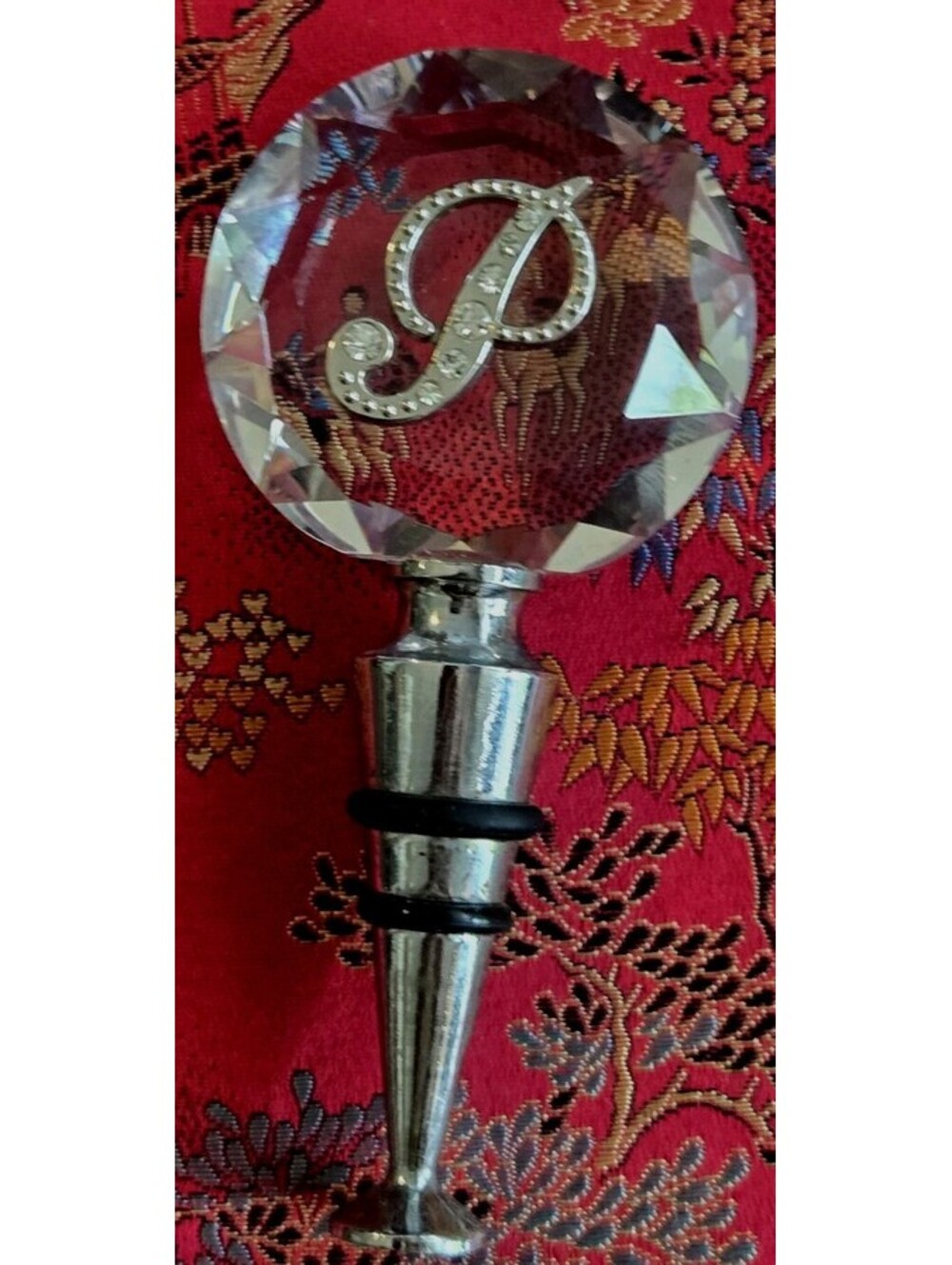 Crystal Clear Glass & Stainless Bottle Stopper Monogrammed "P" 5X2.25"